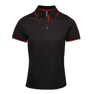 Premier - "Coolchecker" Poloshirt für Damen (Schwarz/Rot)
