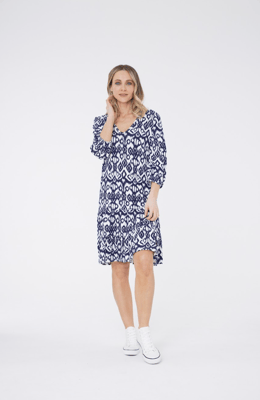 Kleid mit Tribal-Print - Blau