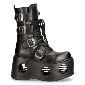New Rock Metallic Schwarz Leder Neptuno Gothic Stiefel-373-S2