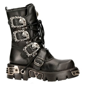 New Rock Schwarze mittelhohe Gothic-Lederstiefel-391-S1