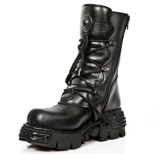 New Rock schwarze Lederstiefel mit mittlerer Wade-391-S18