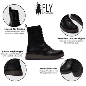 Fly London Damen RAMI043 Freizeitstiefeletten aus Leder mit Schnürung, Schwarz