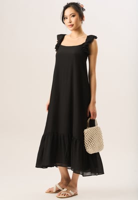Rüschen-Maxikleid mit kurzen Ärmeln