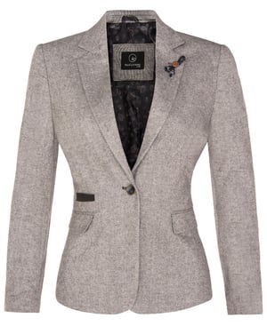 Hellgrauer Tweed-Blazer im Fischgrätmuster der 1920er-Jahre für Damen