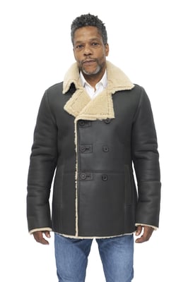 Zweireihiger Herren-Erbsenmantel aus Shearling-Schaffell-Valencia