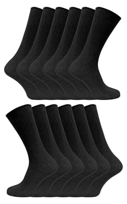 12 Paar Multipack Herren 100% Baumwolle Socken | Socken Snob | Gerippte Kleid Socken - Schwarz