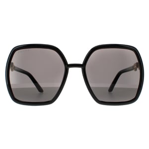 Gucci Quadrat Damen Schwarz und Gold Graue Sonnenbrille