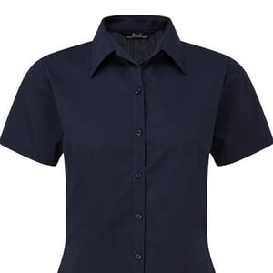 Premier Damen Kurzarm Popeline Bluse / Arbeitshemd (Marineblau)