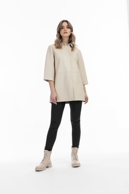 Dreimaster Lederhemd Damen Wollweiß