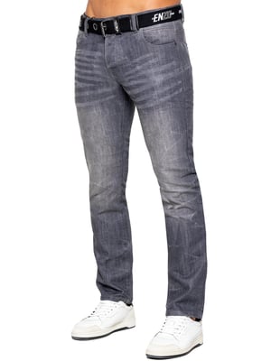 Enzo Herren Denim Straight Fit Jeans - Grau