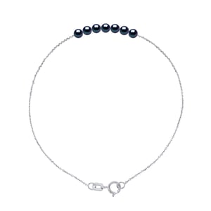 DIADEMA - Armband - 7 echte Süßwasserperlen - Schwarzer Tahitian Style - Kabelkette in Weißgold