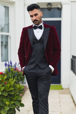 Burgunderroter Samt-Dinner-Smoking-Anzug-Blazer für Herren