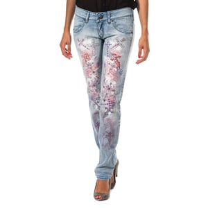 Lange Denim-Hose mit Rippeneffekt und schmalen Säumen F054176 woman