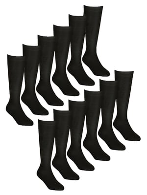 12 Paar Multipack Mädchen Kniestrümpfe aus Bambus | Lange Schule Kinder Socken - Schwarz