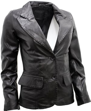 Damen-Blazerjacke aus Leder mit 2 Knöpfen – Newport