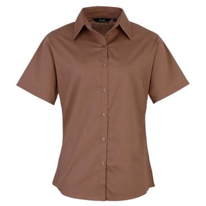 Premier Damen Kurzarm Popeline Bluse / Arbeitshemd (Braun)