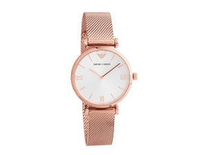 Emporio Armani AR1956 Roségoldfarbener Gehäuse mit Silbernem Zifferblatt und Mesh-Armband
