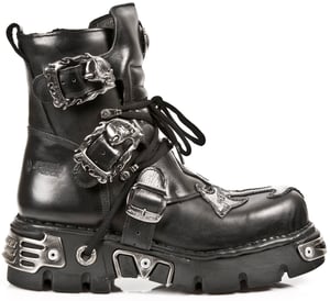 New Rock Silver Cross Biker-Stiefel aus schwarzem Leder-407-S1