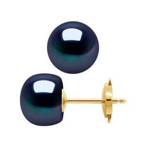 DIADEMA - Ohrringe - Gelbgold und echte Süßwasserperlen - Schwarzer Tahitian Style