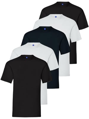 Kruze | Mens Crew Neck T-Shirts (5er Pack) - BLK/BLK/WHT/WHT/NVY