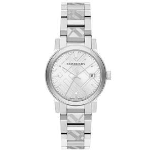 Burberry BU9144 Silber Check gestempelt Zifferblatt Damenuhr