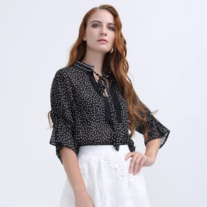 Polka Dots Tulpenärmel Chiffonbluse