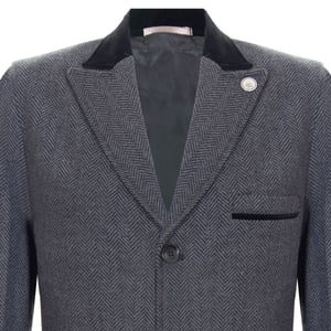 Grauer Crombie-Mantel für Herren, 3/4 lang, Herringbone-Tweed-Mantel, Peaky Blinder
