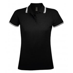 SOLS Womens/Ladies Pasadena Tipped Short Sleeve Pique Polo Shirt (Schwarz/Weiß)