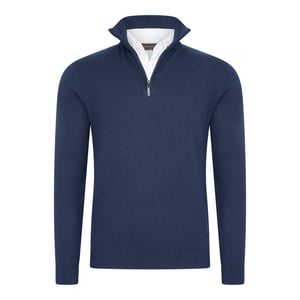 Cappuccino Italia Mock Zip Pullover für Herren. Der Pullover besteht aus 50% Baumwolle und 50% Polyester und hat eine normale Passform. Der Pullover hat einen Hemdkragen, der an den Pullover angenäht ist.  Marke: Cappuccino ItaliaModellname: Mock Pullover (mit Hemdkragen)Kategorie: Pullover für HerrenMaterialien: Baumwolle, AcrylFarbe: marineblau, weiß