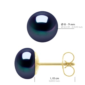 Ohrringe – Gelbgold 750 (18 Karat echte Süßwasser-Zuchtperlen, Knopf 8–9 mm).