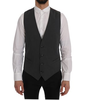 Dolce & Gabbana - Gilet rayé en coton gris STAFF pour homme