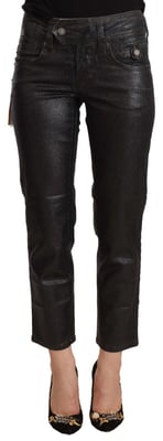 John Galliano Damen Schwarze Glitzernde Mittelhohe Baumwoll-Cropped-Hosen