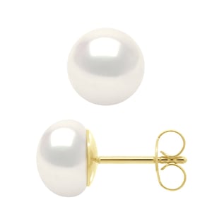 Ohrringe – Gelbgold 750 (18 Karat echte Süßwasser-Zuchtperlen, Knopf 8–9 mm).