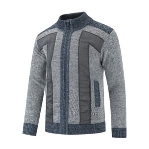 Herren Strickjacke mit Reißverschluss Stehkragen Cardigan Grobstrick Gefüttert Pullover für den Winter Hellgrau