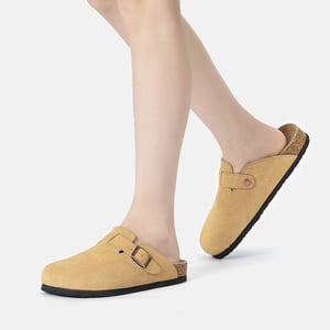 EVER AU Damen Pintail Leder Komfort Clog Sandalen - Camel Wildleder