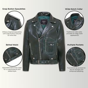 Grüne Bikerjacke Brando aus Rindsleder für Herren - Pargas