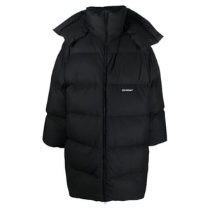 Off-White Bounce Hooded Schwarze lange Pufferjacke