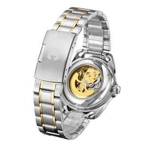 Handmontierte Anthony James Limited Edition Skeleton zweifarbig Gold & Stahl Herrenuhr