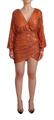 Aniye By Damen Orange Pailletten Langarm Mini Sheath Wickelkleid