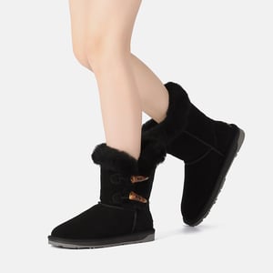 EVER AU Frauen Stork Horn Toggle Knopf kurze Stiefel - Schwarz
