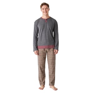 Langärmliger Herren-Pyjama aus Baumwolle mit halbem Ausschnitt JJBEP5902