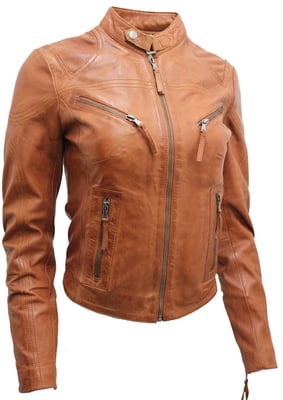 Slim-Fit-Bikerjacke aus Leder für Damen-Maldon