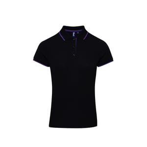Premier Womens/Ladies Contrast Coolchecker Polo Shirt (Schwarz/Lila)