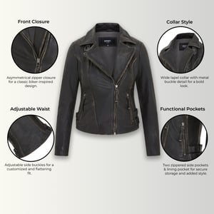 Brando Bikerjacke aus schwarzem Leder für Damen – Finnsnes