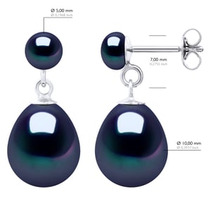 Doppelte Ohrringe aus Weißgold – echte Süßwasser-Zuchtperlen, Knopf 5–6 mm + Birne 10–11 mm