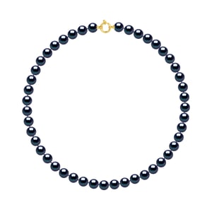 DIADEMA - Halskette - Echte Süßwasserperlen - Schwarzer Tahitian Style - Gelbgold