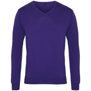 Premier Herren Strick-Pullover mit V-Ausschnitt (Violett)