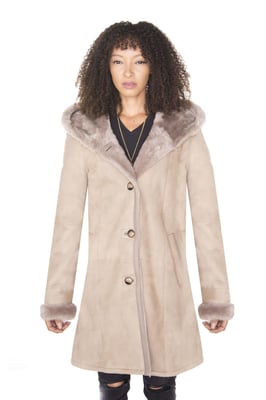 Damen-Parka-Mantel aus Wildleder und Merino-Schaffell-Tripoli