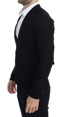 Costume National Herren Schwarzer Feiner Wollknopf-Cardigan