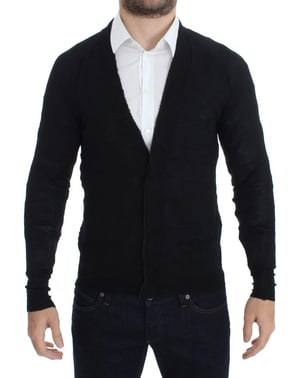 Costume National Herren Schwarzer Feiner Wollknopf-Cardigan